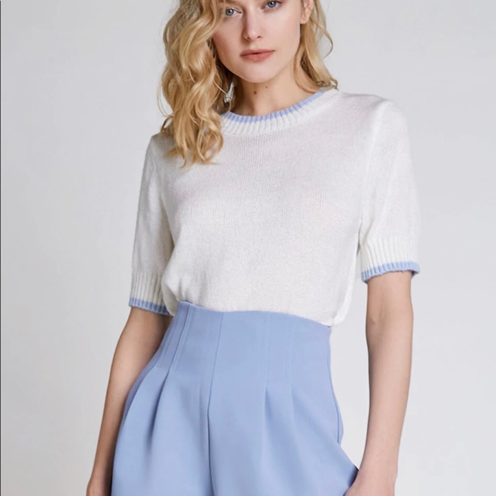 Ivory Ribbed Trim Sweater Top